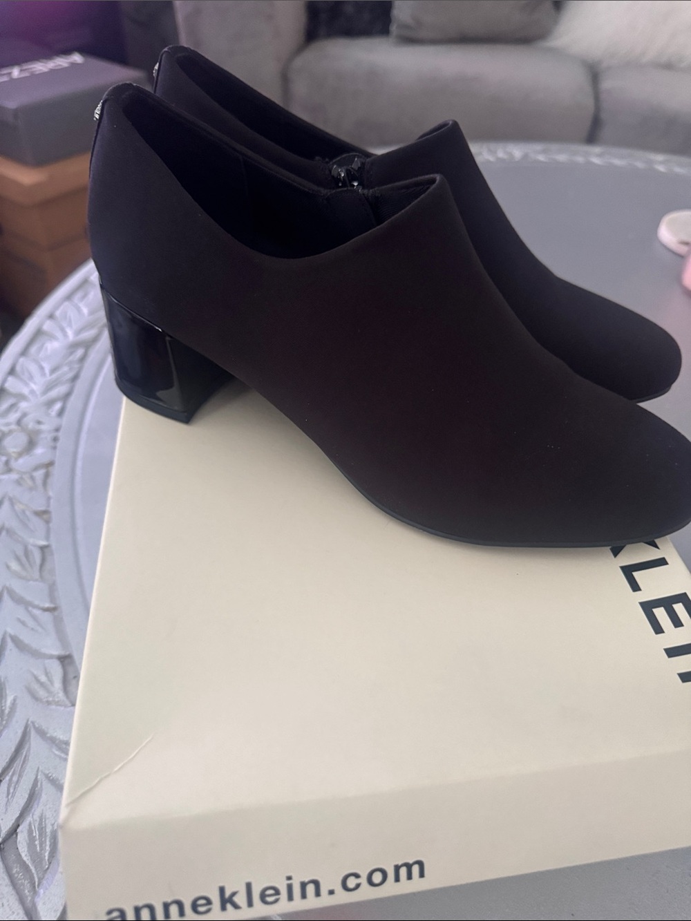 Anne Klein Black Low Heel Slip-On Ankle Boots